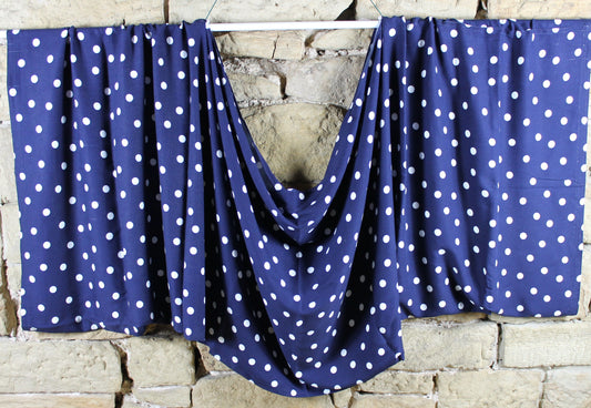 Shrugg Shawl - White and Navy Polka Dots - Lightweight Shawl - One of a kind